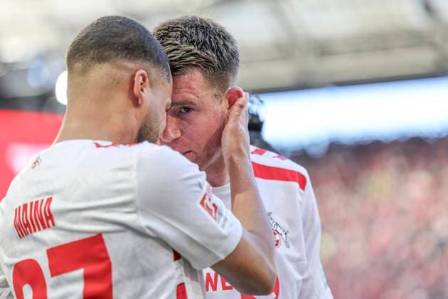 GER, 2.FBL, 1. FC Koeln vs. Fortuna Duesseldorf 23.02.2025, Rheinenergie Stadion, Koeln, GER, 2.FBL, 1. FC Koeln vs. Fortuna Duesseldorf , im Bild: 1:0 fuer Koeln Torjubel Jubel Jubellauf, äf37 Dominique Heintz (FC Koeln 3),