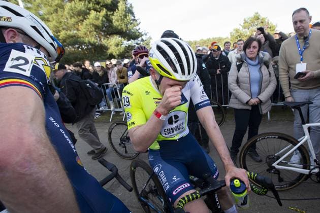 Belgian Thijs Aerts pictured after the men s elite race at the Sluitingsprijs Oostmalle cyclocross race, Sunday 23 February 2025, in Oostmalle, the last race of the 2024-2025 cyclocross season. KRISTOFxVANxACCOM  x113105147x