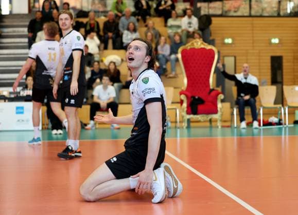 BAU 23.02.2025 Ludwigsburg Volleyball Barock Volleys Ludwigsburg vs. SSG Langen, Ben-Simon Bonin (LB, vorn)