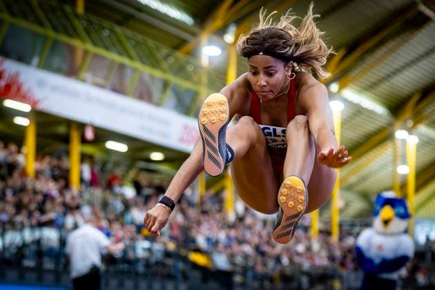 Sport Themen der Woche KW08 Sport Bilder des Tages Deutsche Leichtathletik-Hallenmeisterschaften; Dortmund, 23.02.2025 Mikaelle Assani (SCL Heel Baden-Baden); Deutsche Leichtathletik-Hallenmeisterschaften am 23.02.2025 in der Helmut-Körnig-Halle in Dortmund. *** German Indoor Athletics Championships Dortmund, 23 02 2025 Mikaelle Assani SCL Heel Baden Baden German Indoor Athletics Championships on 23 02 2025 in the Helmut Körnig Hall in Dortmund Copyright: xBEAUTIFULxSPORTS AxelxKohringx