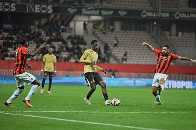 FOOTBALL : Nice vs Montpellier - ligue 1 - 23 2 25 Montpellier s midfielder 19 Rabby Nzingoula during the during the French L1 football match between Nice (OGCN) and Montpellier (MHSC) at Allianz Riviera Stadium of Nice, south France, on February 23, 2025. NICEFrance  Copyright: xfredxDIDES psnewzx