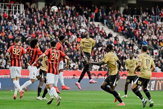 FOOTBALL : Nice vs Montpellier - ligue 1 - 23 2 25 Montpellier s defender 4 Boubakar Kiki KouyatÃ during the during the French L1 football match between Nice (OGCN) and Montpellier (MHSC) at Allianz Riviera Stadium of Nice, south France, on February 23, 2025. NICEFrance  Copyright: xfredxDIDES psnewzx