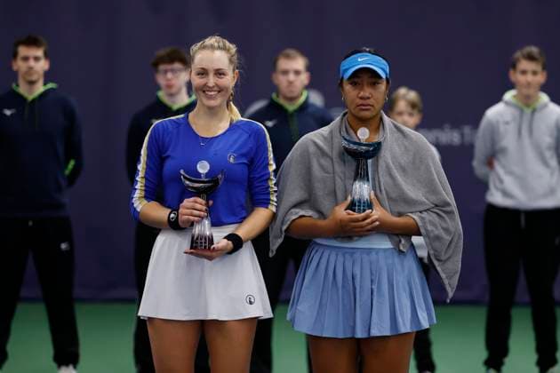 Sport Bilder des Tages Winner Gabriela Knutson of Czech Republic, left, and Destanee Aiava of Australia pose with trophies at the ITF W75 Winter Prague Open 2025, Prague, Czech Republic, February 23, 2025. (CTKxPhoto PavelxLebeda) CTKPhotoF202502230006801  CTKPhotoF202502230006801