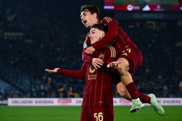 Sport Themen der Woche KW09 Sport Bilder des Tages Dc Roma 24 02 2025 - campionato di calcio serie A Roma-Monza foto Domenico Cippitelli Image nella foto: esultanza gol Alexis Saelemaekers 