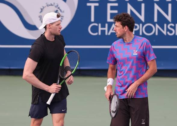 Robin Haase und Hendrik Jebens (Kappe), Herren Doppel, Men s Doubles, Dubai Duty Free Tennis Championships, Dubai, U.A.E. Tennis - Dubai Tennis Championships 2025 - ATP, Tennis Herren - Dubai Duty Free Tennis Stadium - Dubai - - United Arab Emirates - 25 February 2025. Copyright: xJuergenxHasenkopfx