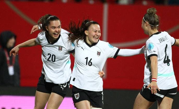 Sport Themen der Woche KW09 Sport Bilder des Tages Annabel Schasching Torjubel 0-1 , Women™s Nations League , Deutschland-Österreich , Fußball Frauen, in den Max Morlock Stadion , Nürnberg , Bayern , Deutschland . Februar 25, 2025 . Photo by: Davide Elias Ipa Photo Pressefoto DENL Copyright: xDavidexEliasx