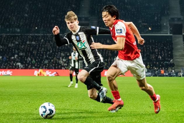 FOOTBALL : SCO Angers vs Stade de Reims - Coupe de France - Quart de Finale - 25 02 2025 Keito Nakamura (Stade de Reims) Marius Courcoul (ANGERS SCO) AngersFrance  Copyright: xBaptistexAutissierx