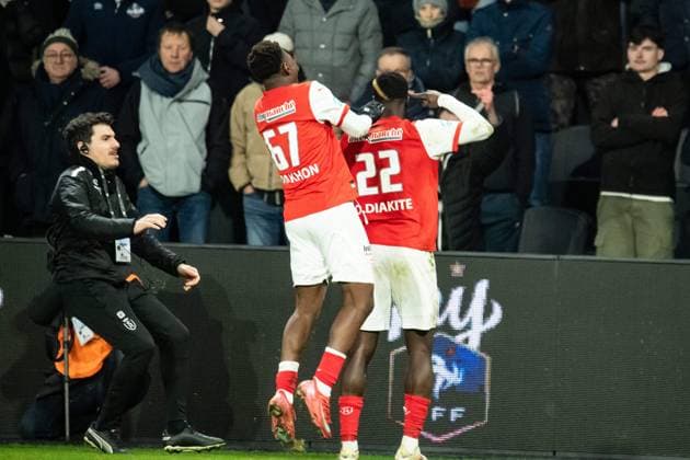 FOOTBALL : SCO Angers vs Stade de Reims - Coupe de France - Quart de Finale - 25 02 2025 Joie des joueurs du Stade de Reims aprÃ s la victoire au tir au but AngersFrance  Copyright: xBaptistexAutissierx