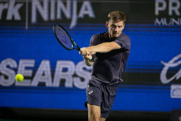 (250227) -- ACAPULCO, Feb. 27, 2025 -- David Goffin of Belgium hits a return during the men s singles round of 16 match against Ben Shelton of the United States at the 2025 ATP, Tennis Herren Mexican Open tennis tournament in Acapulco, Mexico, Feb. 26, 2025. ) (SP)MEXICO-ACAPULCO-TENNIS-ATP-MEXICAN OPEN-MEN S SINGLES LixMengxin 