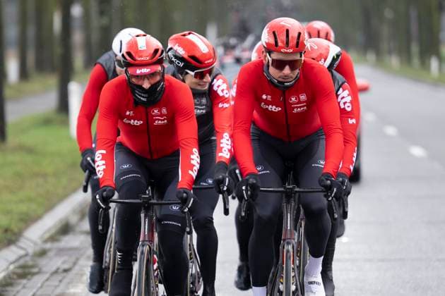 Flanders Classics opening weekend 2025 - training session 27 02 2025 GENT, BELGIUM - FEBRUARY 27 : riders of Lotto pictured during a training session ahead of the Flanders Classics opening weekend with Omloop Het Nieuwsblad and Kuurne Brussel Kuurne on February 27, 2025 in Gent, Belgium, 27 02 2025 Gent Belgium  Copyright: xJanxDexMeuleneirx