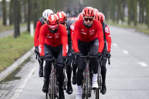Flanders Classics opening weekend 2025 - training session 27 02 2025 GENT, BELGIUM - FEBRUARY 27 : riders of Lotto pictured during a training session ahead of the Flanders Classics opening weekend with Omloop Het Nieuwsblad and Kuurne Brussel Kuurne on February 27, 2025 in Gent, Belgium, 27 02 2025 Gent Belgium  Copyright: xJanxDexMeuleneirx