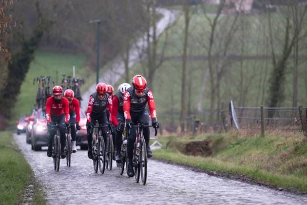 Flanders Classics opening weekend 2025 - training session 27 02 2025 GENT, BELGIUM - FEBRUARY 27 : riders of Lotto pictured during a training session ahead of the Flanders Classics opening weekend with Omloop Het Nieuwsblad and Kuurne Brussel Kuurne on February 27, 2025 in Gent, Belgium, 27 02 2025 Gent Belgium  Copyright: xJanxDexMeuleneirx