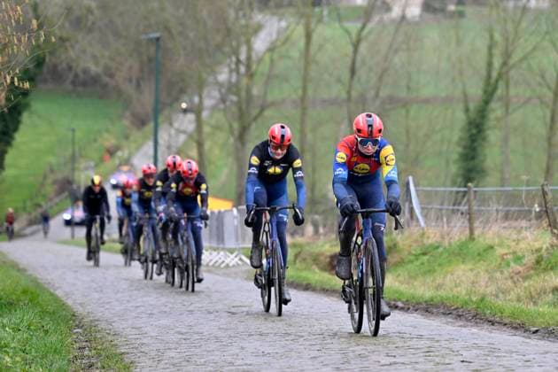 Flanders Classics opening weekend 2025 - training session 27 02 2025 GENT, BELGIUM - FEBRUARY 27 : riders of Lidl - Trek pictured during a training session ahead of the Flanders Classics opening weekend with Omloop Het Nieuwsblad and Kuurne Brussel Kuurne on February 27, 2025 in Gent, Belgium, 27 02 2025 Gent Belgium  Copyright: xJanxDexMeuleneirx