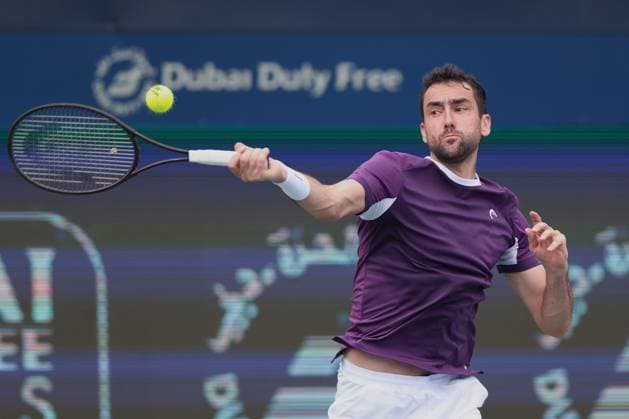 Marin Cilic (CRO), Dubai Duty Free Tennis Championships, Dubai, U.A.E. Tennis - Dubai Tennis Championships 2025 - ATP, Tennis Herren 500 - Dubai Duty Free Tennis Stadium - Dubai - - United Arab Emirates - 27 February 2025. Copyright: xJuergenxHasenkopfx