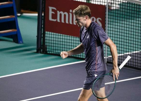 (250228) -- ACAPULCO, Feb. 28, 2025 -- David Goffin of Belgium reacts during the singles quarterfinal match against Nakashima Brandon of the United States at the 2025 ATP, Tennis Herren Mexican Open tennis tournament in Acapulco, Mexico, Feb. 27, 2025. ) (SP)MEXICO-ACAPULCO-TENNIS-ATP-MEXICAN OPEN-SINGLES-QUARTERFINAL LixMengxin 