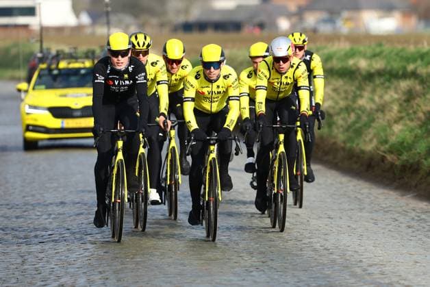 Belgian Wout van Aert of Team Visma-Lease a Bike (R) pictured during a track reconnaissance session ahead this weekend s one-day cycling race Omloop Het Nieuwsblad, opening race of the Flemish classic one day races season, Friday 28 February 2025. DAVIDxPINTENS  x113634118x