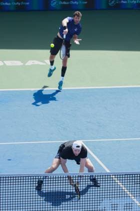Robin Haase und Hendrik Jebens, Herren Doppel, Men s Doubles, Dubai Duty Free Tennis Championships, Dubai, U.A.E. Tennis - Dubai Tennis Championships 2025 - ATP, Tennis Herren 500 - Dubai Duty Free Tennis Stadium - Dubai - - United Arab Emirates - 28 February 2025. Copyright: xJuergenxHasenkopfx