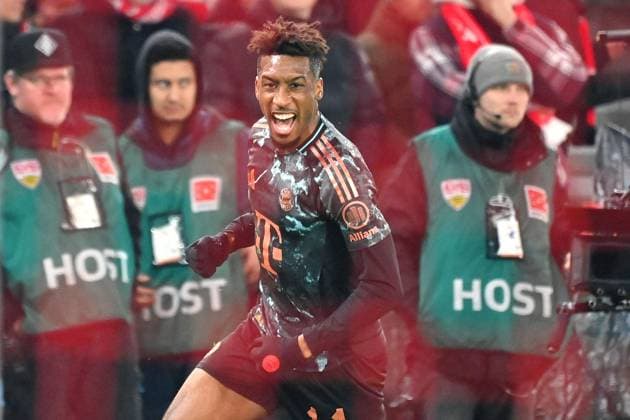 Sport Bilder des Tages Torjubel Kingsley COMAN (Bayern Muenchen) nach Tor zum 1-3,Aktion, Jubel,Freude,Begeisterung, Fussball 1. Bundesliga Saison 2024 2025, 24.Spieltag, Spieltag24, VfB Stuttgart - FC Bayern Muenchen 1-3 am 28.02.2025 MHP ARENA.
