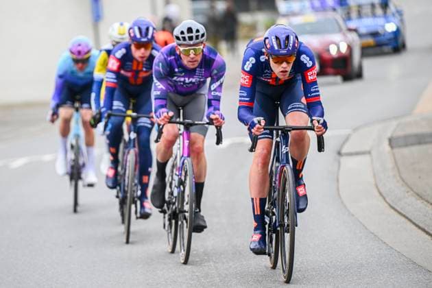 Omloop Het Nieuwsblad 2025 Cycling Race Ninove, Belgium - March 01 : Leijnse Enzo (NED) of Team Picnic Postnl leading the escape pack during the Men Elite UCI World Tour 80th Flanders Classics Omloop Het Nieuwsblad cycling race of 197 kms with start in Ghent and finish in Ninove on March 1, 2025 in Ninove, Belgium, 1 03 2025 ( Motordriver Kenny Verfaillie - Ninove Belgium  Copyright: xVincentxKalutx