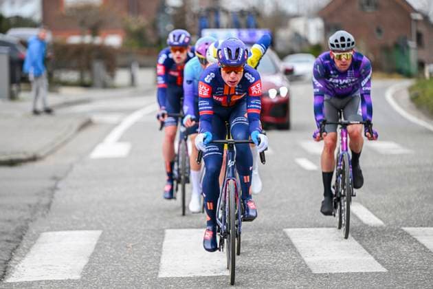 Omloop Het Nieuwsblad 2025 Cycling Race Ninove, Belgium - March 01 : Van Den Berg Julius (NED) of Team Picnic Postnl leading the escape pack during the Men Elite UCI World Tour 80th Flanders Classics Omloop Het Nieuwsblad cycling race of 197 kms with start in Ghent and finish in Ninove on March 1, 2025 in Ninove, Belgium, 1 03 2025 ( Motordriver Kenny Verfaillie - Ninove Belgium  Copyright: xVincentxKalutx