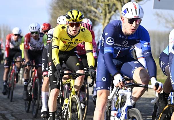 American Matteo Jorgenson of Team Visma-Lease a Bike pictured in action during the men s one-day cycling race Omloop Het Nieuwsblad (UCI World Tour), 197 km from Gent to Ninove, Saturday 01 March 2025. JASPERxJACOBS  x113846636x