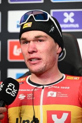 Omloop Het Nieuwsblad 2025 Cycling Race Ninove, Belgium - March 01 : Waerenskjold Søren (NOR) of Uno-X Mobility during an interview after the race during the Men Elite UCI World Tour 80th Flanders Classics Omloop Het Nieuwsblad cycling race of 197 kms with start in Ghent and finish in Ninove on March 1, 2025 in Ninove, Belgium, 1 03 2025 ( Motordriver Kenny Verfaillie - Ninove Belgium  Copyright: xVincentxKalutx