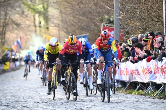 Omloop Het Nieuwsblad 2025 Cycling Race Ninove, Belgium - March 01 : Rider of Uno-X Mobility in action during the Men Elite UCI World Tour 80th Flanders Classics Omloop Het Nieuwsblad cycling race of 197 kms with start in Ghent and finish in Ninove on March 1, 2025 in Ninove, Belgium, 1 03 2025 ( Motordriver Kenny Verfaillie - Ninove Belgium  Copyright: xVincentxKalutx