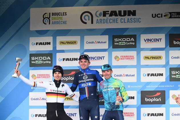 01-03-2025 Faun Ardeche Classic; 2025, Groupama - Fdj; 2025, Tudor; 2025, Xds - Astana; Gregoire, Romain; Brenner, Marco; Fortunato, Lorenzo; Guilherand Granges; 