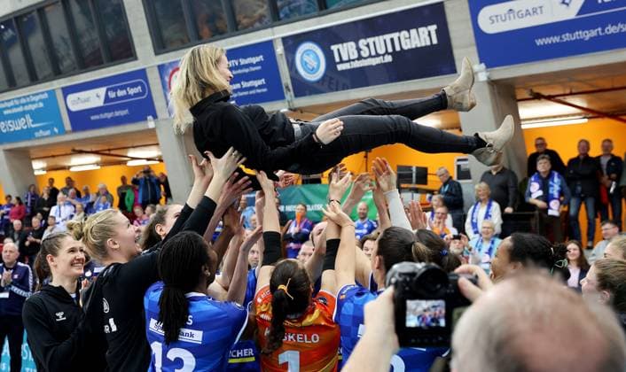 Stuttgart , Volleyball Bundesliga Frauen, Allianz MTV Stuttgart vs. SC Potsdam , Verabschiedung von Kim Renkema