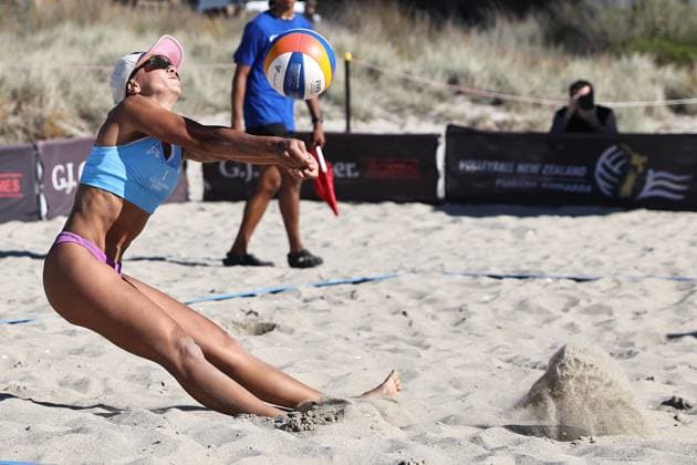 GJ Gardner Beach volleyball, Beachvolleyball womens final Alaina Chacon during the GJ Gardner beach volleyball womens final at Main Beach in Mt Maunganui, Tauranga, New Zealand on Sunday March 02, 2025. Mt Maunganui, Tauranga Main Beach BOP New Zealand Copyright: xAaronxGillionsx 20250302Vollyball_084