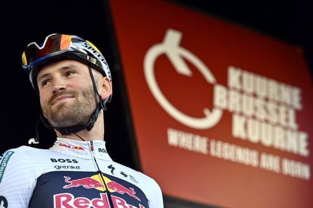 Belgian Jordi Meeus of RedBull-BORA-hansgrohe pictured during the team presentation ahead of the Kuurne-Brussels-Kuurne one day cycling race, 196,9 km from Kuurne to Kuurne via Brussels, Sunday 02 March 2025. DIRKxWAEM  x113980356x