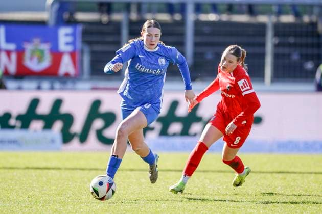 02.03.2025, Hänsch-Arena, Meppen, GER, 2. Frauen-Bundesliga: SV Meppen vs SC Freiburg II, Laura Bröring (SV Meppen 6) DFL REGULATIONS PROHIBIT ANY USE OF PHOTOGRAPHS AS IMAGE SEQUENCES AND OR QUASI-VIDEO. Meppen Niedersachsen Germany Hänsch-Arena