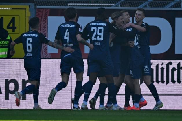Paderborn, Home Deluxe Arena, 02.03.25, GER, Herren, 2.Bundesliga, Saison 2024-2025, SC Paderborn 07 - Hamburger SV Bild: Filip BILBIJA (Paderborn) jubelt nach seinem Tor zum 1:0 DFL regulations prohibit any use of photographs as image sequences and or quasi-video. NRW Deutschland