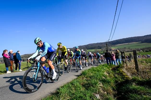 Swiss Stefan Bissegger of Decathlon AG2R La Mondiale Team pictured in action during the Kuurne-Brussels-Kuurne one day cycling race, 196,9 km from Kuurne to Kuurne via Brussels, Sunday 02 March 2025. DIRKxWAEM  x114007567x