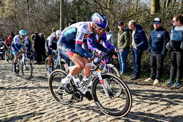Spanish Oier Lazkano of RedBull-BORA-hansgrohe pictured in action during the Kuurne-Brussels-Kuurne one day cycling race, 196,9 km from Kuurne to Kuurne via Brussels, Sunday 02 March 2025. DIRKxWAEM  x114008545x