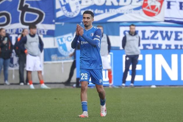 02.03.2025, xgox, Fussball - 2.Bundesliga, 1.FC Magdeburg - SV Darmstadt 98 emspor, v.l. Livan Burcu (Magdeburg, 29) Jubel, Torjubel, jubelt ueber das Tor, celebrate the goal, celebration (DFL DFB REGULATIONS PROHIBIT ANY USE OF PHOTOGRAPHS as IMAGE SEQUENCES and or QUASI-VIDEO) Magdeburg