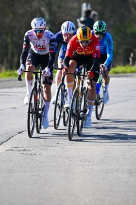 Kuurne - Brussel - Kuurne 2025 cycling race KUURNE, BELGIUM - MARCH 02 : Wellens Tim (BEL) of UAE Team Emirates - XRG and Askey Lewis (GBR) of Groupama - FDJ in action during the Men Elite UCI 1.Pro 77th Kuurne - Brussel - Kuurne cycling race of 203 kms with start in Kortrijk and finish in Kuurne on March 02, 2025 in Kuurne, Belgium, 02 03 2025 ( Motordriver Kenny Verfaillie & Kuurne Belgium  Copyright: xTomasxSiskx