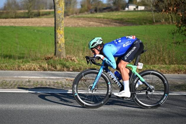 Kuurne - Brussel - Kuurne 2025 cycling race KUURNE, BELGIUM - MARCH 02 : Bissegger Stefan (SUI) of Decathlon AG2R La Mondiale Team in action during the Men Elite UCI 1.Pro 77th Kuurne - Brussel - Kuurne cycling race of 203 kms with start in Kortrijk and finish in Kuurne on March 02, 2025 in Kuurne, Belgium, 02 03 2025 ( Motordriver Kenny Verfaillie & Kuurne Belgium  Copyright: xTomasxSiskx