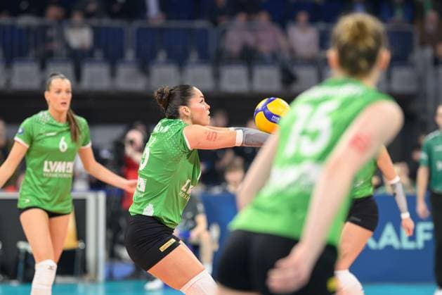 RECORD DATE NOT STATED Mikala Mogensen (Trikot Nr.16, USC Münster); DVV Pokalfinale 2025 Frauen, Manheim am 02.03.2025 Copyright: xBEAUTIFULxSPORTS PeterxWeberx