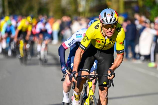 Kuurne - Brussel - Kuurne 2025 cycling race KUURNE, BELGIUM - MARCH 02 : Adria Roger (ESP) of Red Bull BORA - Hansgrohe and Van Aert Wout (BEL) of Team Visma - Lease a Bike attacking during the Men Elite UCI 1.Pro 77th Kuurne - Brussel - Kuurne cycling race of 203 kms with start in Kortrijk and finish in Kuurne on March 02, 2025 in Kuurne, Belgium, 02 03 2025 ( Motordriver Kenny Verfaillie & Kuurne Belgium  Copyright: xTomasxSiskx