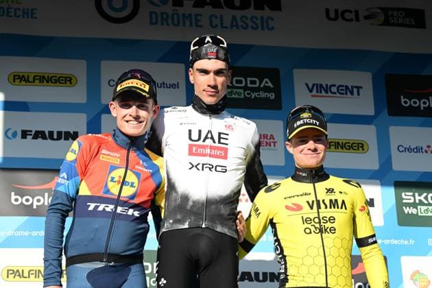 02-03-2025 Faun Drome Classic; 2025, Uae Team Emirates - Xrg; 2025, Lidl - Trek; 2025, Visma - Lease A Bike; Ayuso Pesquera, Juan; Skjelmose Jensen, Mattias; Tulett, Ben; Etoile Sur Rhone; 