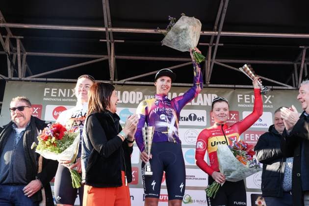 Fenix Omloop van het Hageland AARSCHOT TIELT - WINGE, Belgium 02 03 2025 Winner Femke Gerritse, SD Worx-Protime pictured during the Fenix Omloop van het Hageland on 02 March 2025 ( Picture by Gianni Barbieux Photo News ).  Copyright: xGiannixBarbieuxx