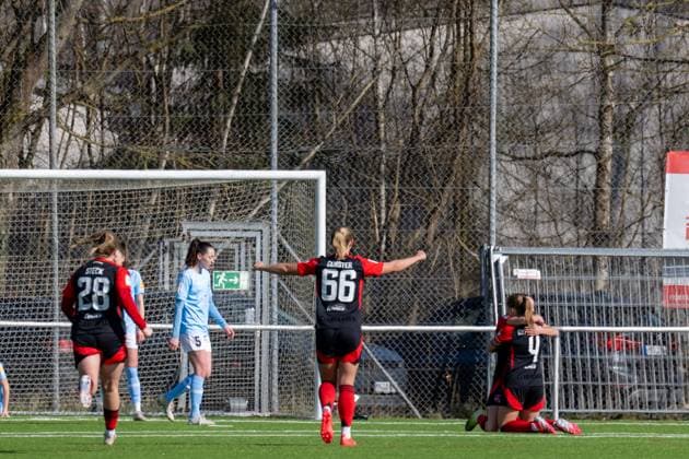 02.03.2025, Fußball, 2. Frauen-Bundesliga, 2024 2025, SG 99 Andernach - 1. FC Nürnberg Die Nürnbergerinnen gehen mit 2:1 durch Luisa Guttenberger (4 Nürnberg) in Führung. Mendig Junglas Baumaschinen Stadion Rheinland-Pfalz Deutschland