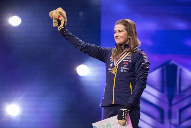 NORDIC SKIING - FIS Nordic WC Trondheim 2025 TRONDHEIM,NORWAY,02.MAR.25 - NORDIC SKIING, CROSS COUNTRY SKIING - FIS Nordic World Ski Championships, 20km Skiathlon, ladies, medal plaza, award ceremony. Image shows Ebba Andersson (SWE). Keywords: medal.  GEPAxpictures xHaraldxSteiner