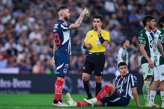 RECORD DATE NOT STATED Liga BBVA MX Clausura 2025 Monterrey vs Santos Sergio Ramos and Jorge Rodriguez of Monterrey during the 10th round match between Monterrey and Santos as part of the Liga BBVA MX, Torneo Clausura 2025 at BBVA Bancomer Stadium, on March 02, 2025 in Monterrey, Nuevo Leon, Mexico. MONTERREY NUEVO LEON MEXICO  Copyright: xJONATHANxDUENASx 20250302215209_LMX_C25_MTY_SAN_RAMOS183