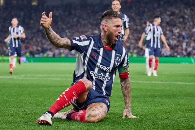 RECORD DATE NOT STATED Liga BBVA MX Clausura 2025 Monterrey vs Santos Sergio Ramos celebrates his goal 2-1 of Monterrey during the 10th round match between Monterrey and Santos as part of the Liga BBVA MX, Torneo Clausura 2025 at BBVA Bancomer Stadium, on March 02, 2025 in Monterrey, Nuevo Leon, Mexico. MONTERREY NUEVO LEON MEXICO  Copyright: xJorgexMartinezx 20250302213428_LMX_C25_MTY_SAN_RAMOS146