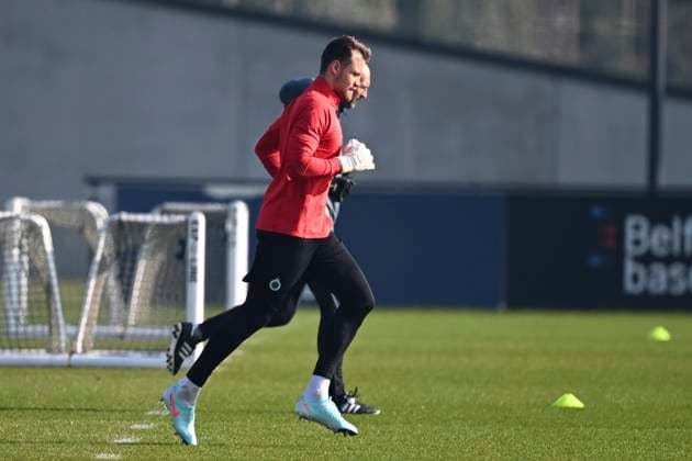 Club Brugge v Aston Villa - UEFA Champions League Media Activities 03 03 2025 WESTKAPELLE, BELGIUM - MARCH 03 : Mignolet Simon goalkeeper of Club Brugge pictured during a training session ahead of the UEFA Champions League 2024 25 round of 16 match first round between Club Brugge and Aston Villa on March 3, 2025 in Westkapelle, Belgium, 03 03 2025 Westkapelle Belgium  Copyright: xTomasxSiskx