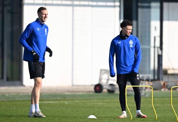 Club Brugge v Aston Villa - UEFA Champions League Media Activities 03 03 2025 WESTKAPELLE, BELGIUM - MARCH 03 : Nilsson Gustaf forward of Club Brugge, Talbi Chemsdine midfielder of Club Brugge pictured during a training session ahead of the UEFA Champions League 2024 25 round of 16 match first round between Club Brugge and Aston Villa on March 3, 2025 in Westkapelle, Belgium, 03 03 2025 Westkapelle Belgium  Copyright: xTomasxSiskx