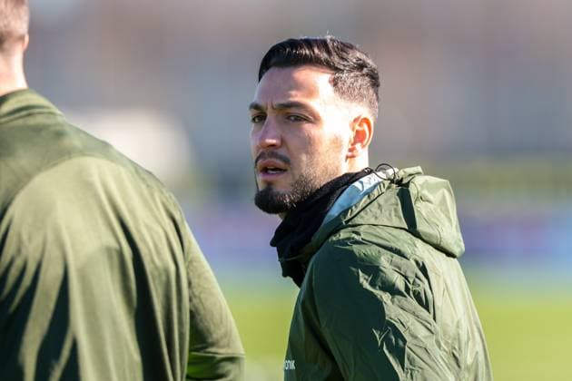 03.03.2025, Abschlusstraining zum UEFA Champions League Spiel zwischen Borussia Dortmund und OSC Lille, Ramy Bensebaini (Borussia Dortmund), Dortmund Trainingsgelände Borussia Dortmund NRW Deutschland xRHR-FOTO DEx Copyright: DennisxEwert RHR-FOTOx RHR-FOTO DE