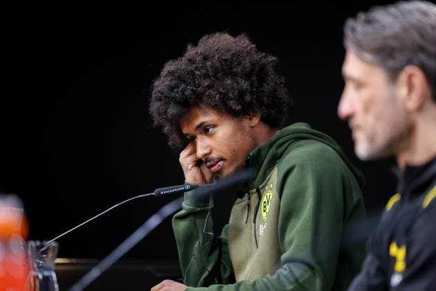 03.03.2025, Pressekonferenz zum UEFA Champions League Spiel zwischen Borussia Dortmund und OSC Lille, Karim Adeyemi (Borussia Dortmund), Dortmund Signal Iduna Park NRW Deutschland xRHR-FOTO DEx Copyright: DennisxEwert RHR-FOTOx RHR-FOTO DE